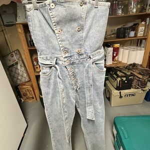Kittenish Blue Denim Overalls with Strapless Design